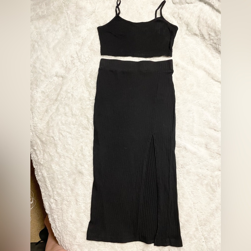 NWOT SHEIN Crop Tank & High Waist Bodycon Midi Skirt w Slit Ribbed 2 Pc Set